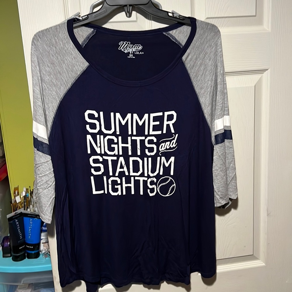 Mom 3/4 Sleeve Length Cotton Shirt - Summer Nights and Stadium Lights